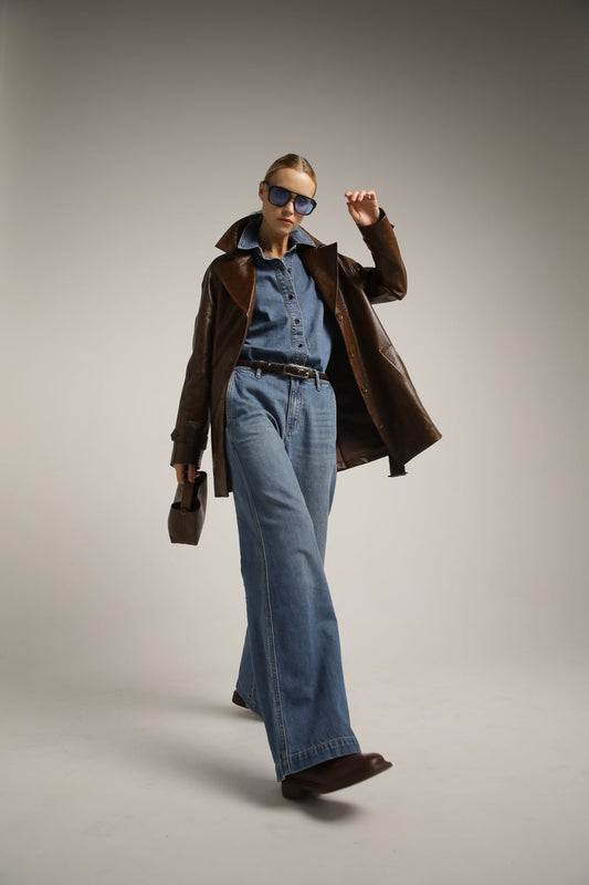 מעיל טראנץ דמוי עור בדפוס מנוחש | קנת קול