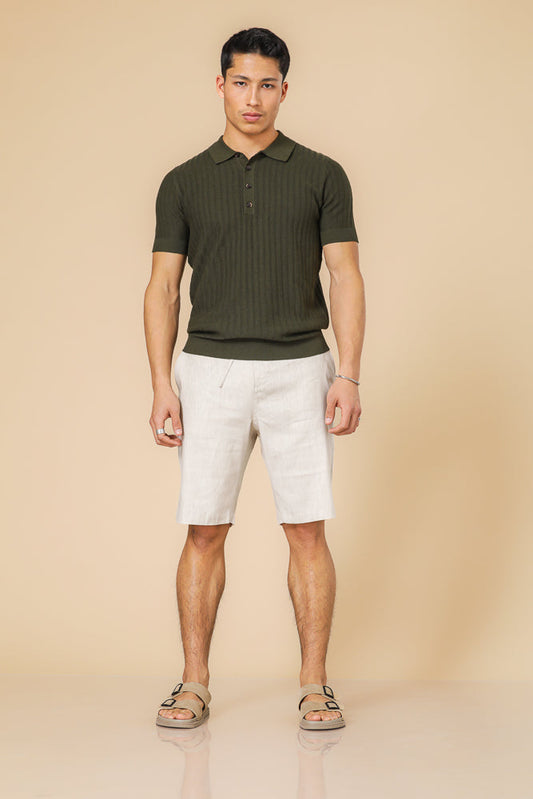 סריג פולו דק בצבע ירוק זית