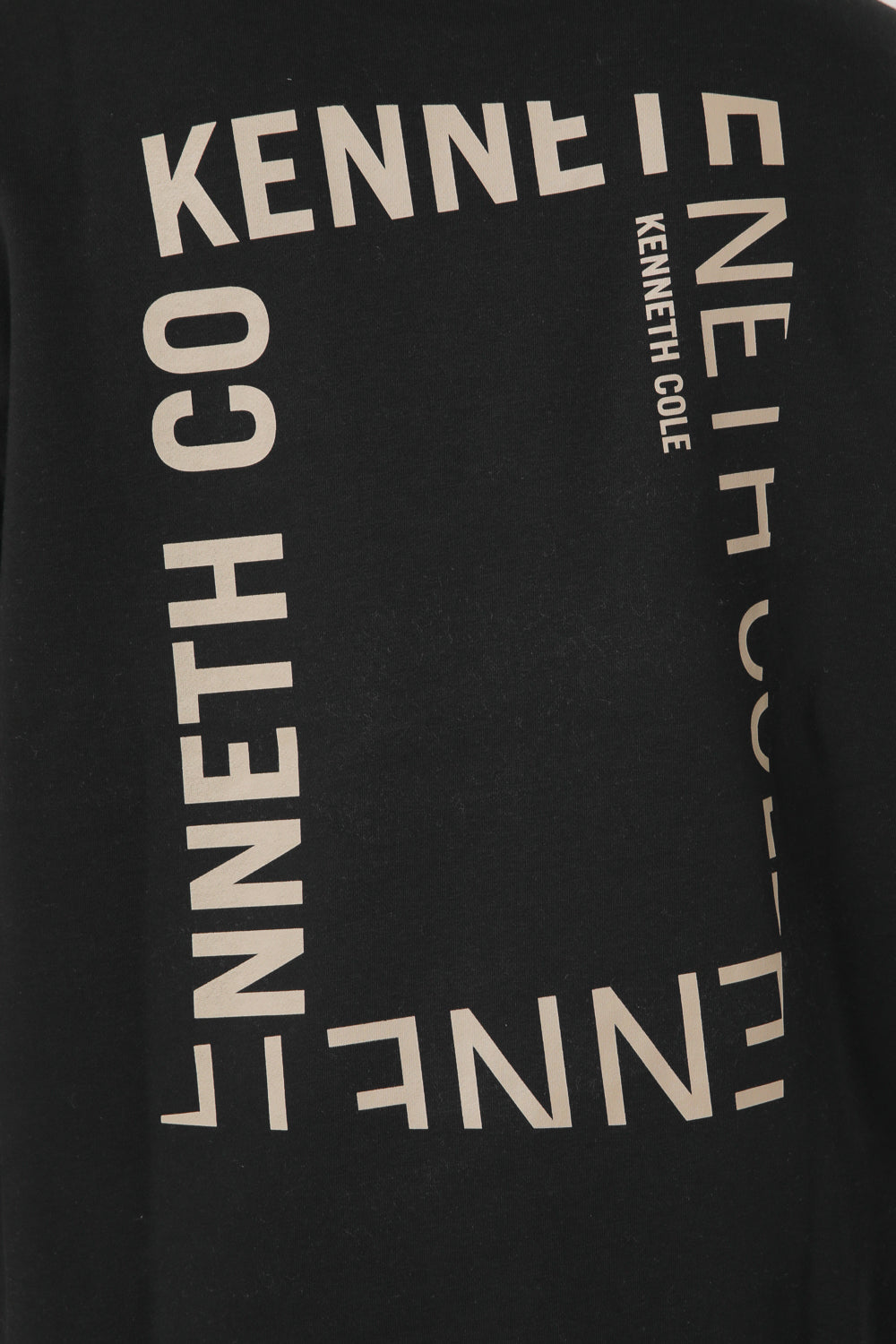 סווטשירט אוברסייז הדפס בגב בצבע שחור