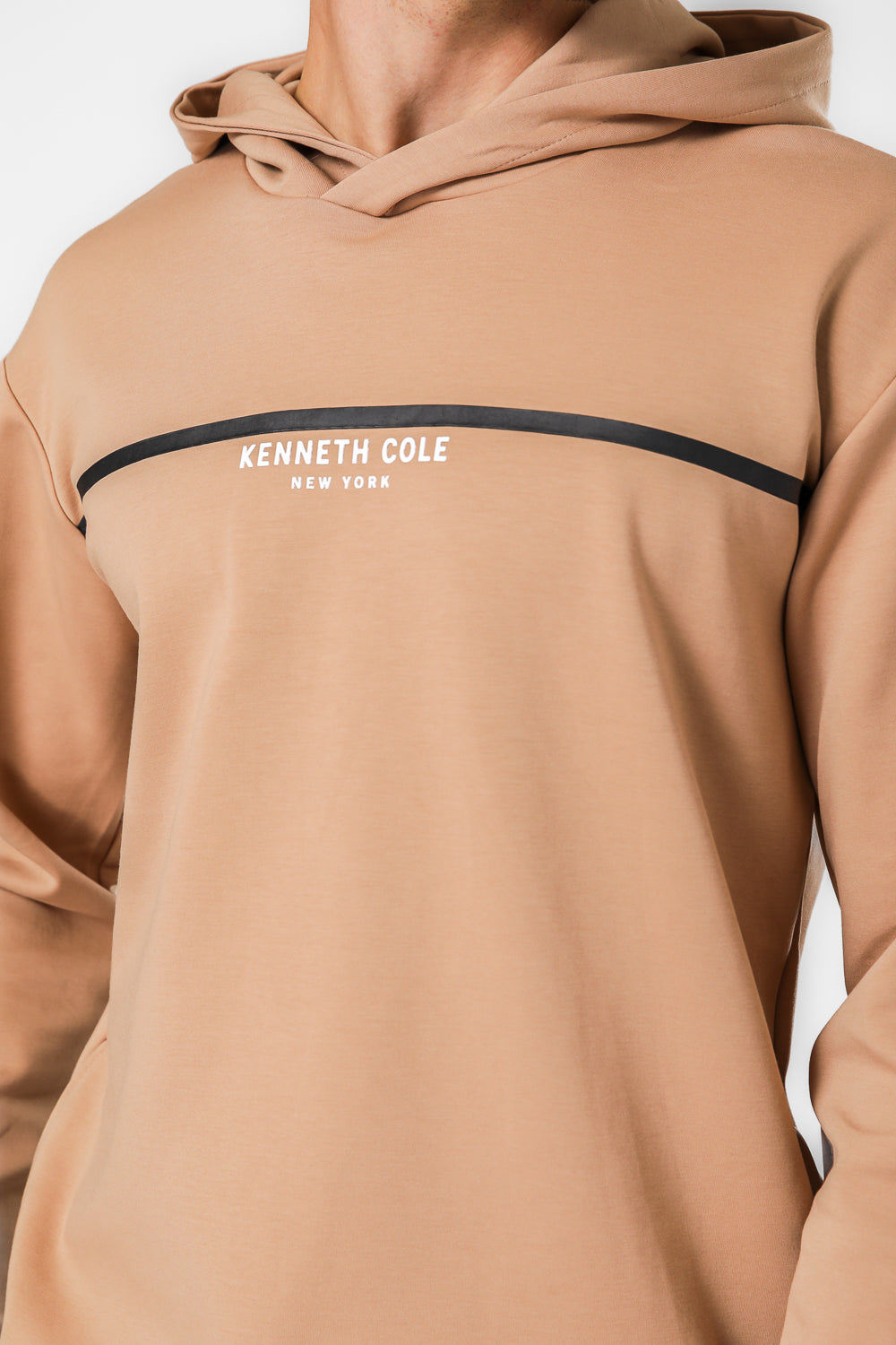 סווטשירט אינטרלוק בצבע כאמל פס בחזית