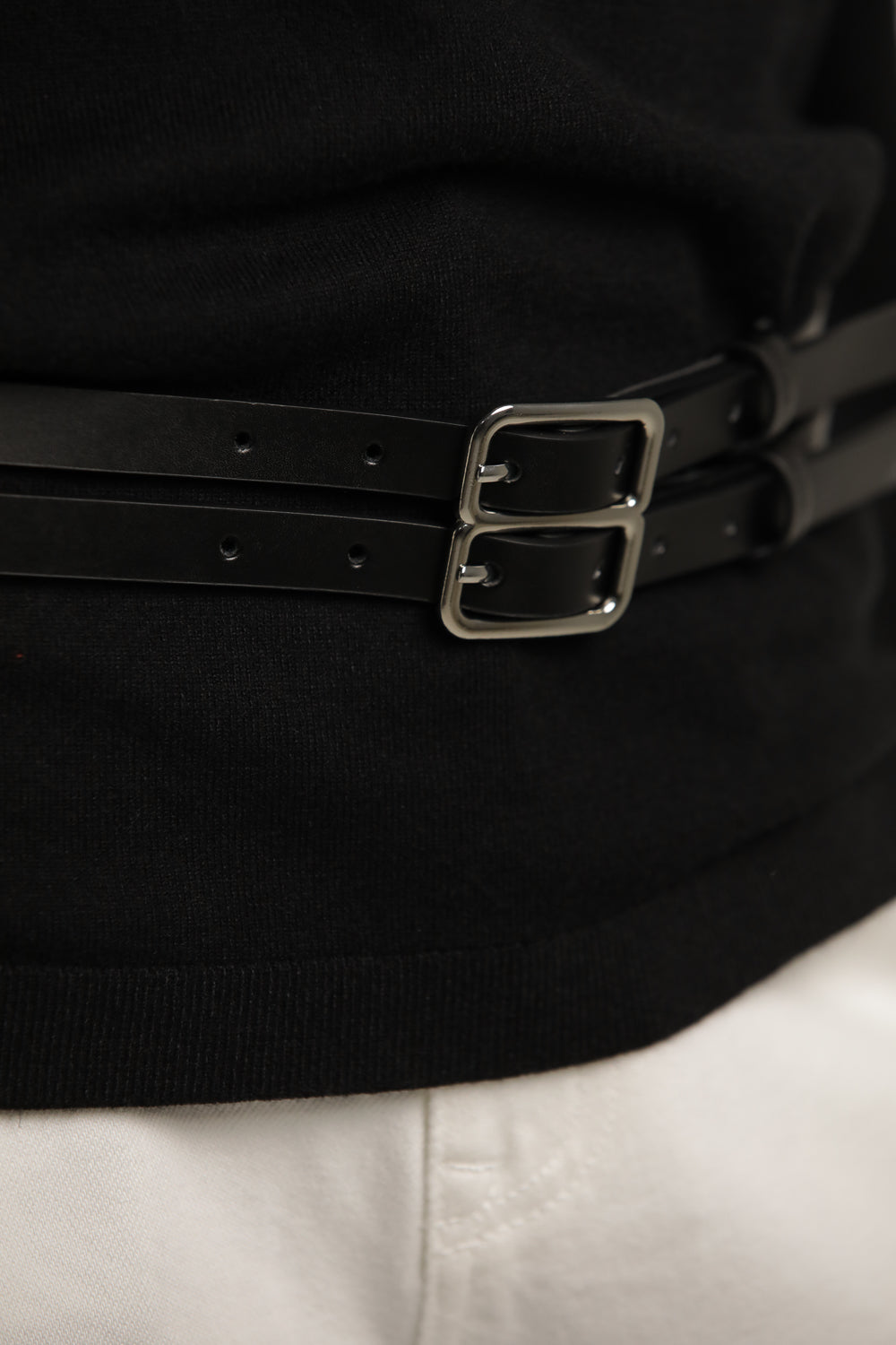 חגורת עור דקה כפולה בצבע שחור | קנת קול