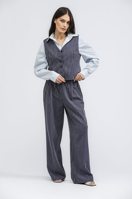 מכנסיים בגזרה רחבה עם הדפס פסים | קנת קול