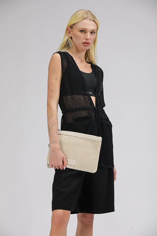 ווסט רשת שחור עם קשירה קדמית | קנת קול 