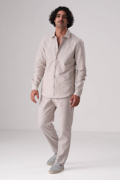 חולצה מכופתרת במראה פשתן