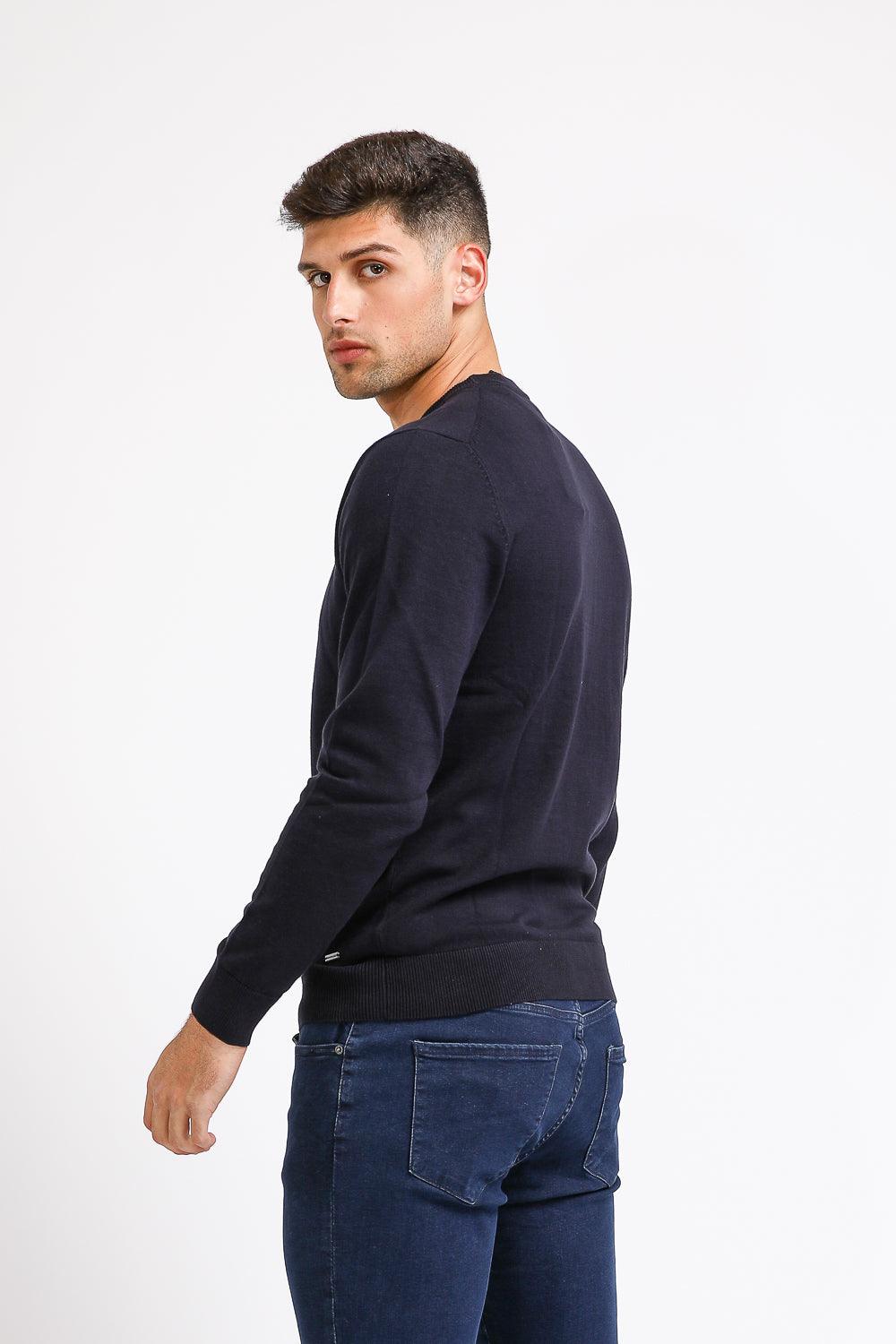 סריג כותנה בייסיק עם צווארון עגול בצבע נייבי - MASHBIR//365