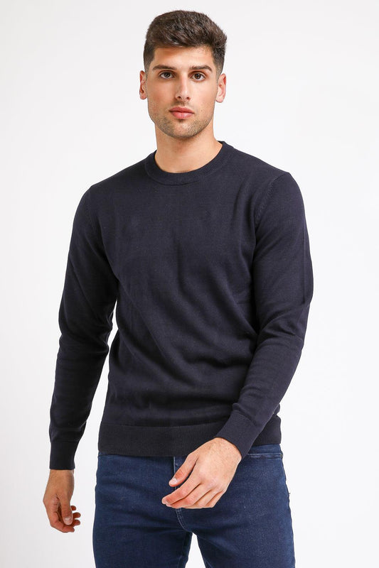 סריג כותנה בייסיק עם צווארון עגול בצבע נייבי - MASHBIR//365