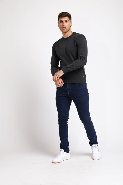 סריג כותנה בייסיק עם צווארון עגול בצבע אפור כהה - MASHBIR//365