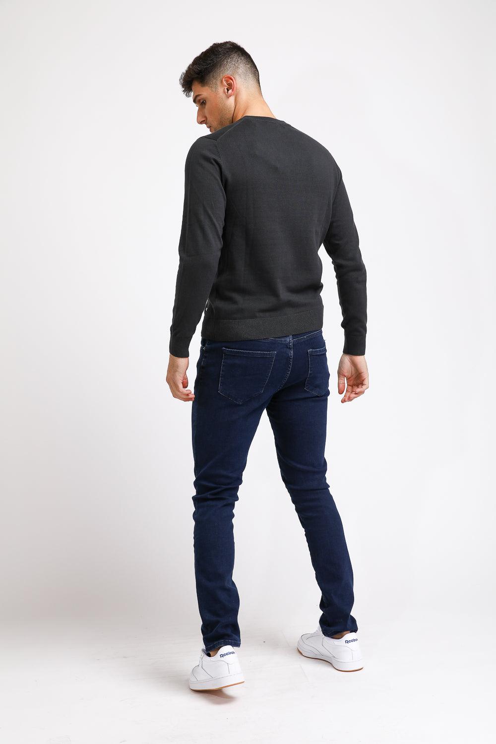 סריג כותנה בייסיק עם צווארון עגול בצבע אפור כהה - MASHBIR//365