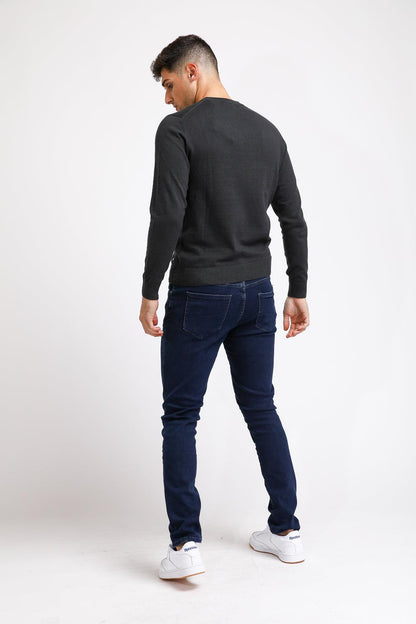 סריג כותנה בייסיק עם צווארון עגול בצבע אפור כהה - MASHBIR//365