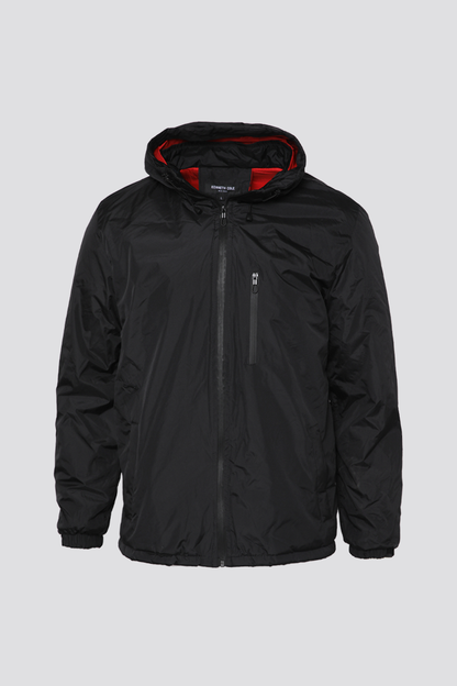 מעיל מרופד עם כובע בצבע שחור