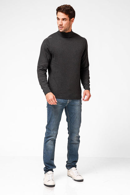 סריג כותנה בייסיק עם צווארון גולף קצר בצבע פחם - MASHBIR//365