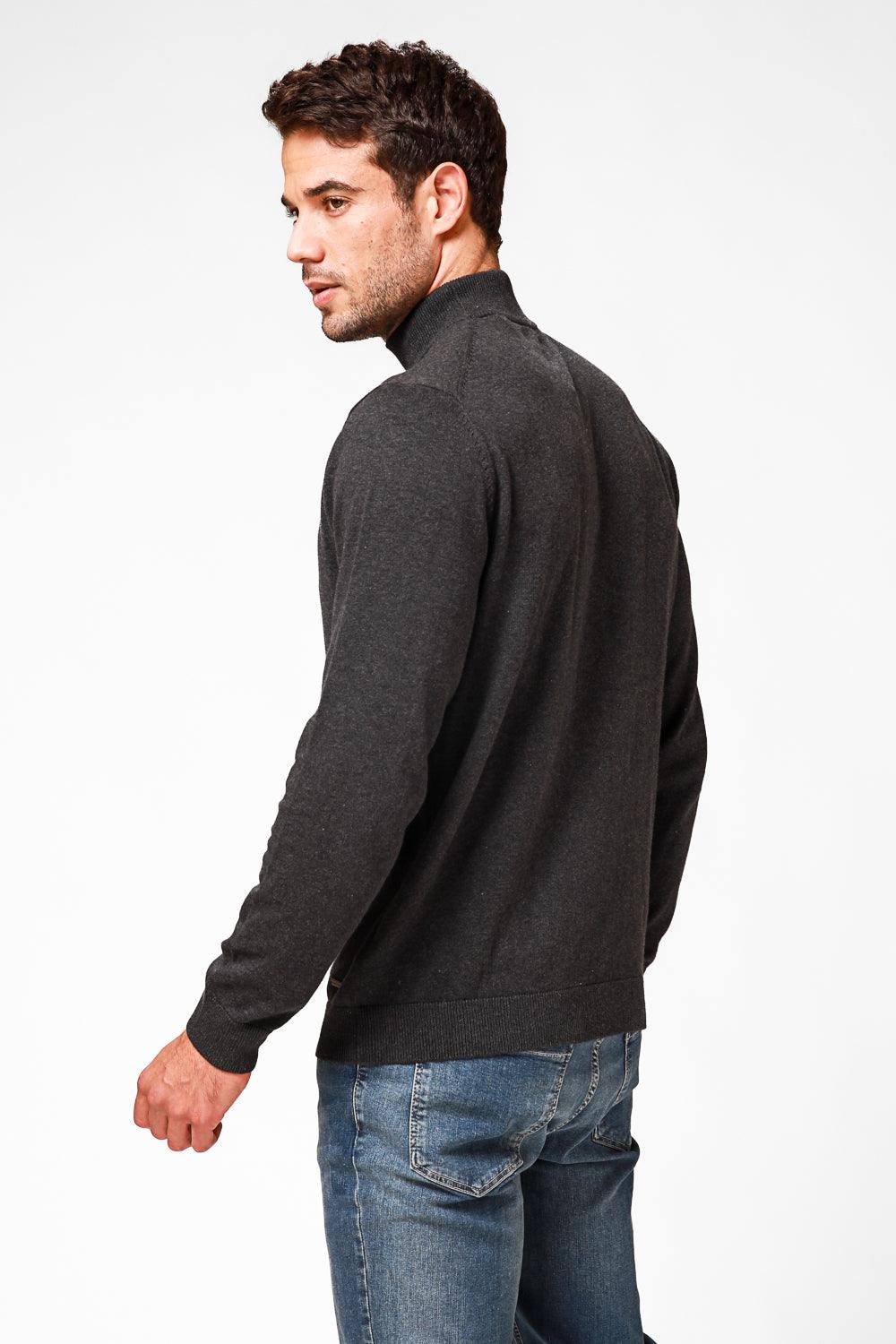 סריג כותנה בייסיק עם צווארון גולף קצר בצבע פחם - MASHBIR//365