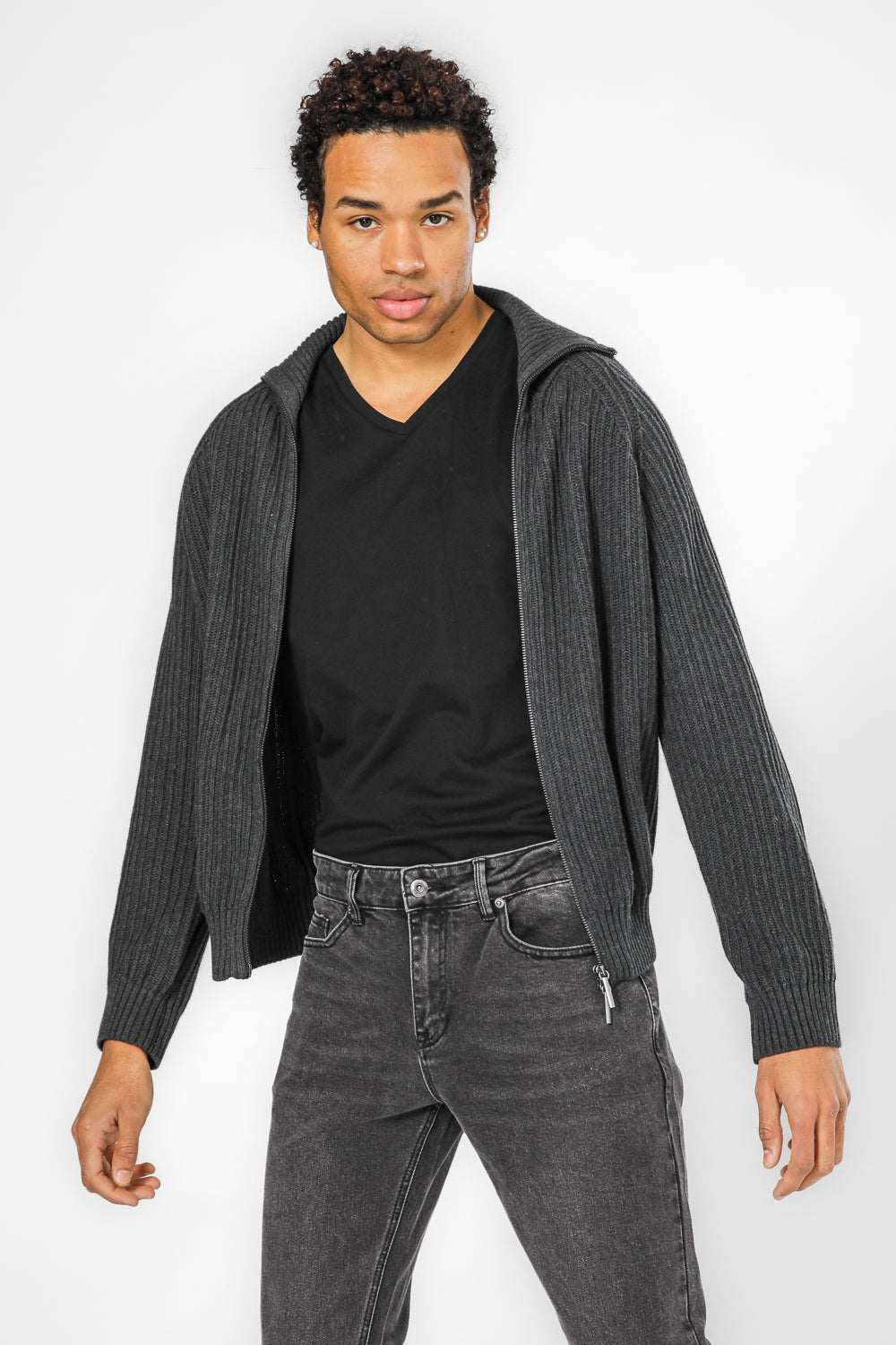 CHARCOAL קרדיגן ריב פתוח