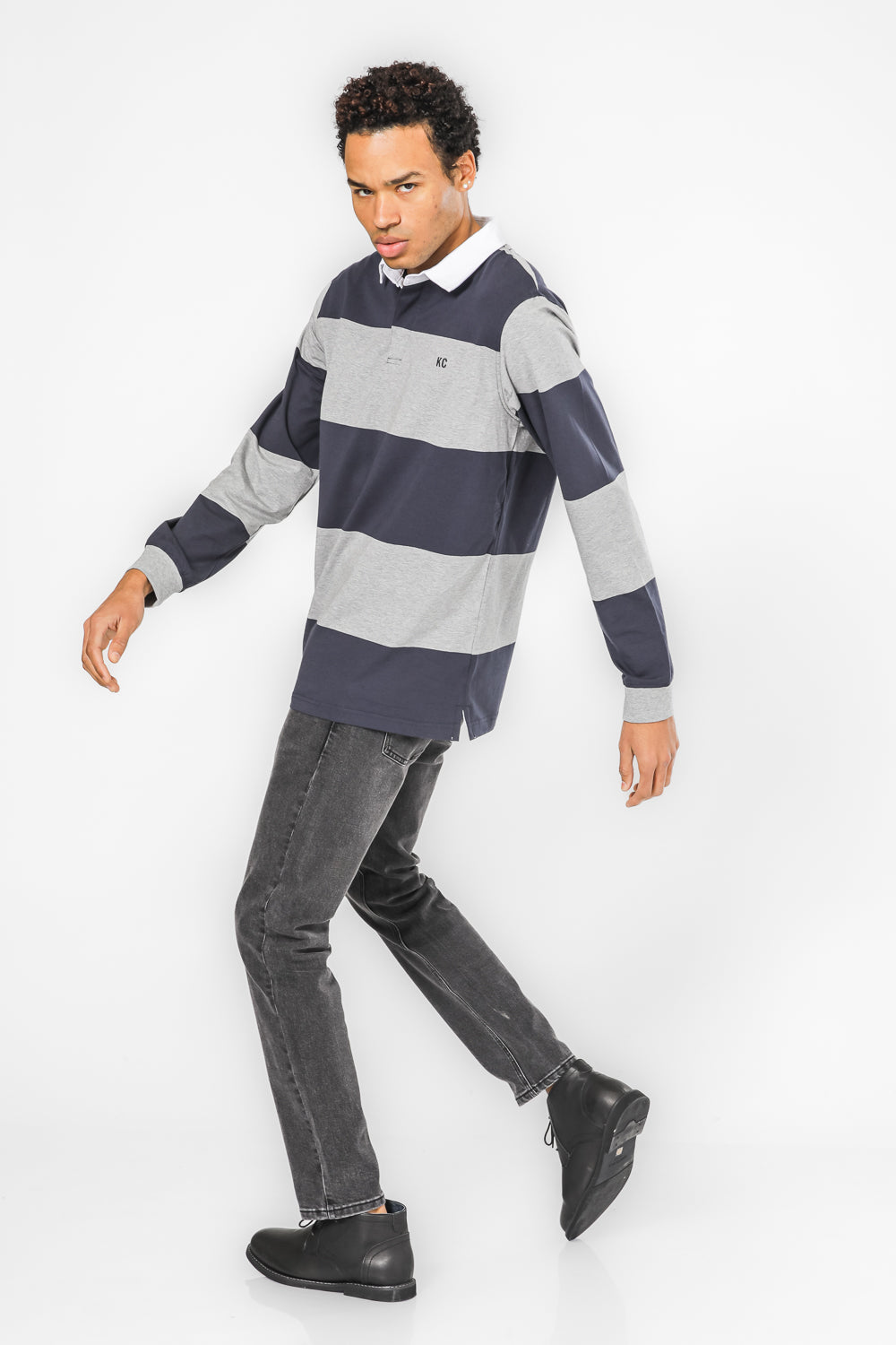 פולו ראגבי ארוך אפור