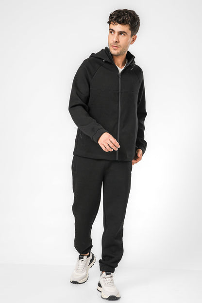 סווטשירט קפוצ'ון טכנולוגי עם רוכסן בצבע שחור