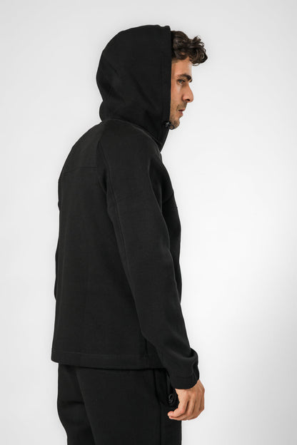 סווטשירט קפוצ'ון טכנולוגי עם רוכסן בצבע שחור