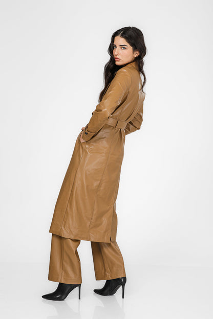 מעיל טרנץ' ארוך בצבע כאמל
