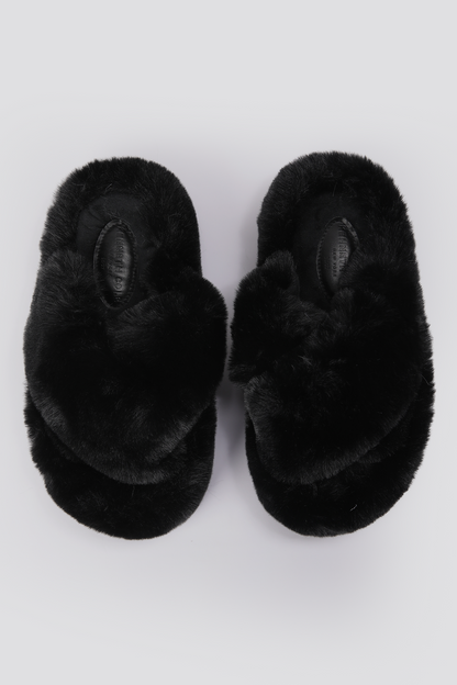 נעלי בית פרוותיות לנשים בצבע שחור