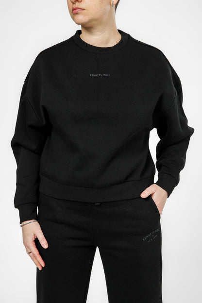 סווטשירט אוברסייז הדפס בגב בצבע שחור