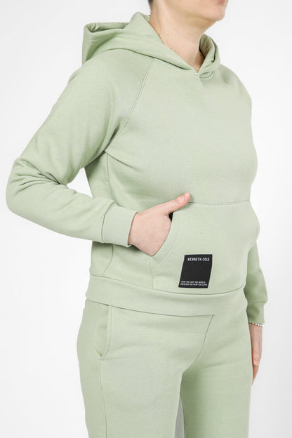סווטשירט קפוצ'ון עם כיס קנגרו בצבע ירוק