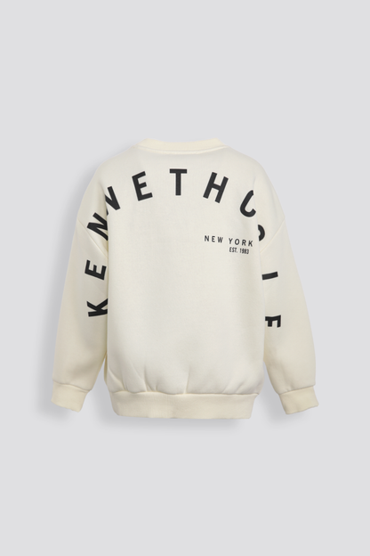 סווטשירט אוברסייז עם הדפס בגב בצבע שמנת