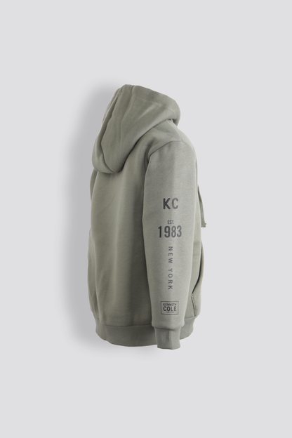 סווטשירט קפוצ'ון עם כיס קנגרו בצבע זית