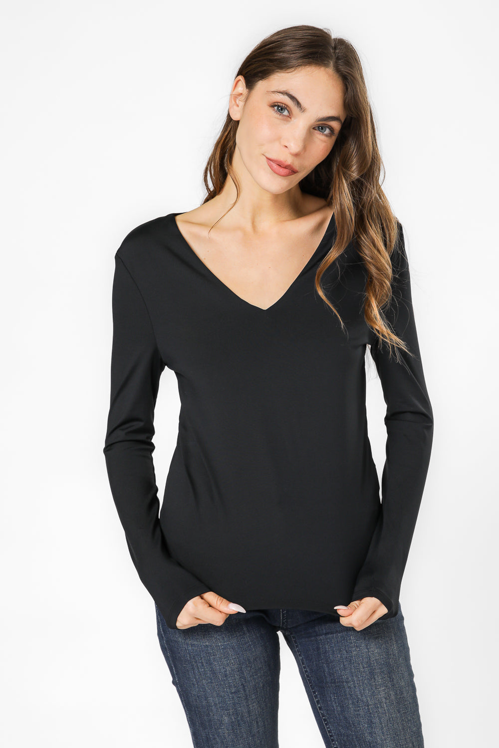 חולצה אלסטית צווארון וי עמוק