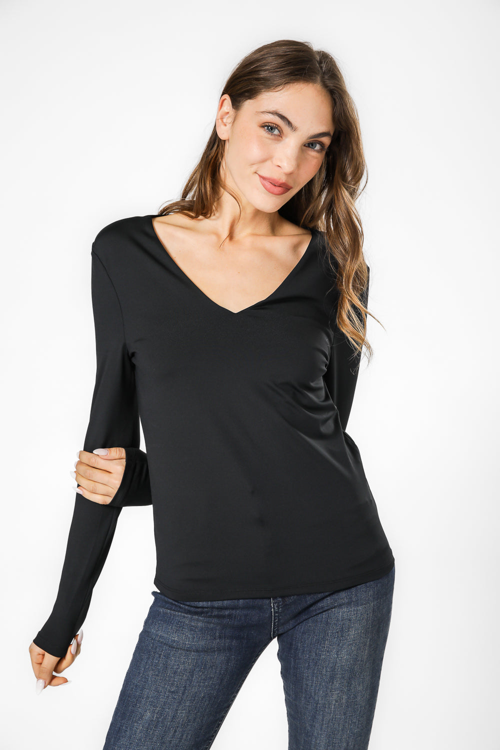 חולצה אלסטית צווארון וי עמוק