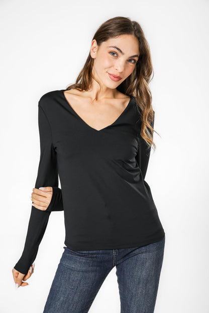 חולצה אלסטית צווארון וי עמוק