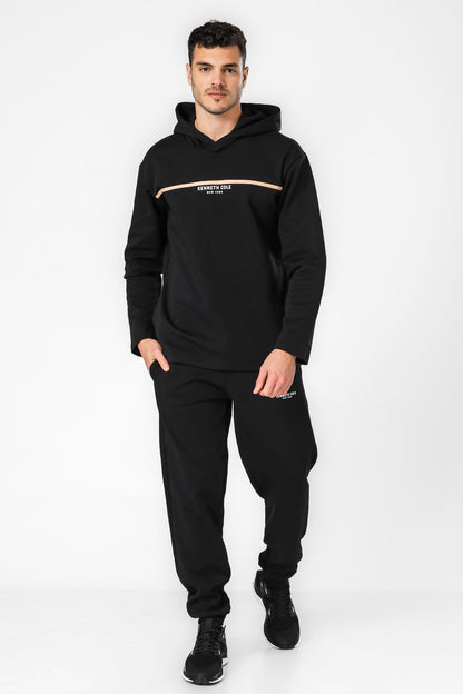 סווטשירט אינטרלוק בצבע שחור פס בחזית