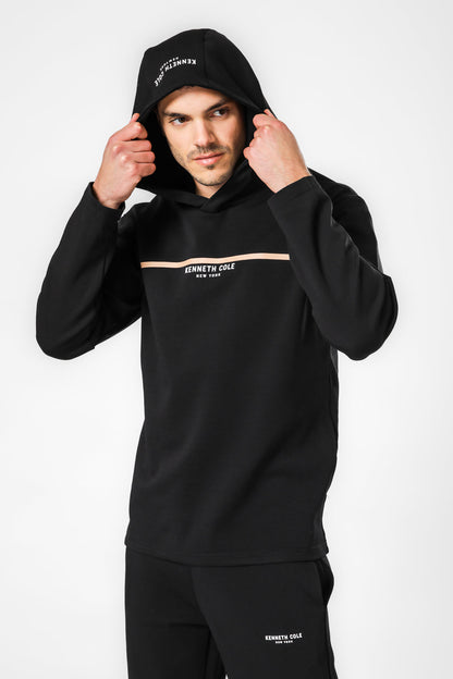 סווטשירט אינטרלוק בצבע שחור פס בחזית