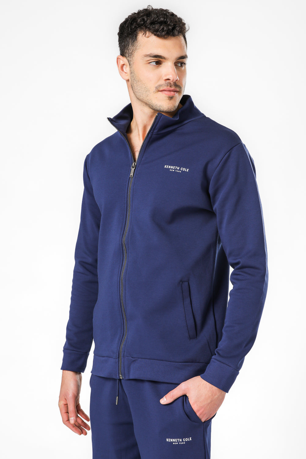 סווטשירט צווארון גבוה עם רוכסן בצבע נייבי