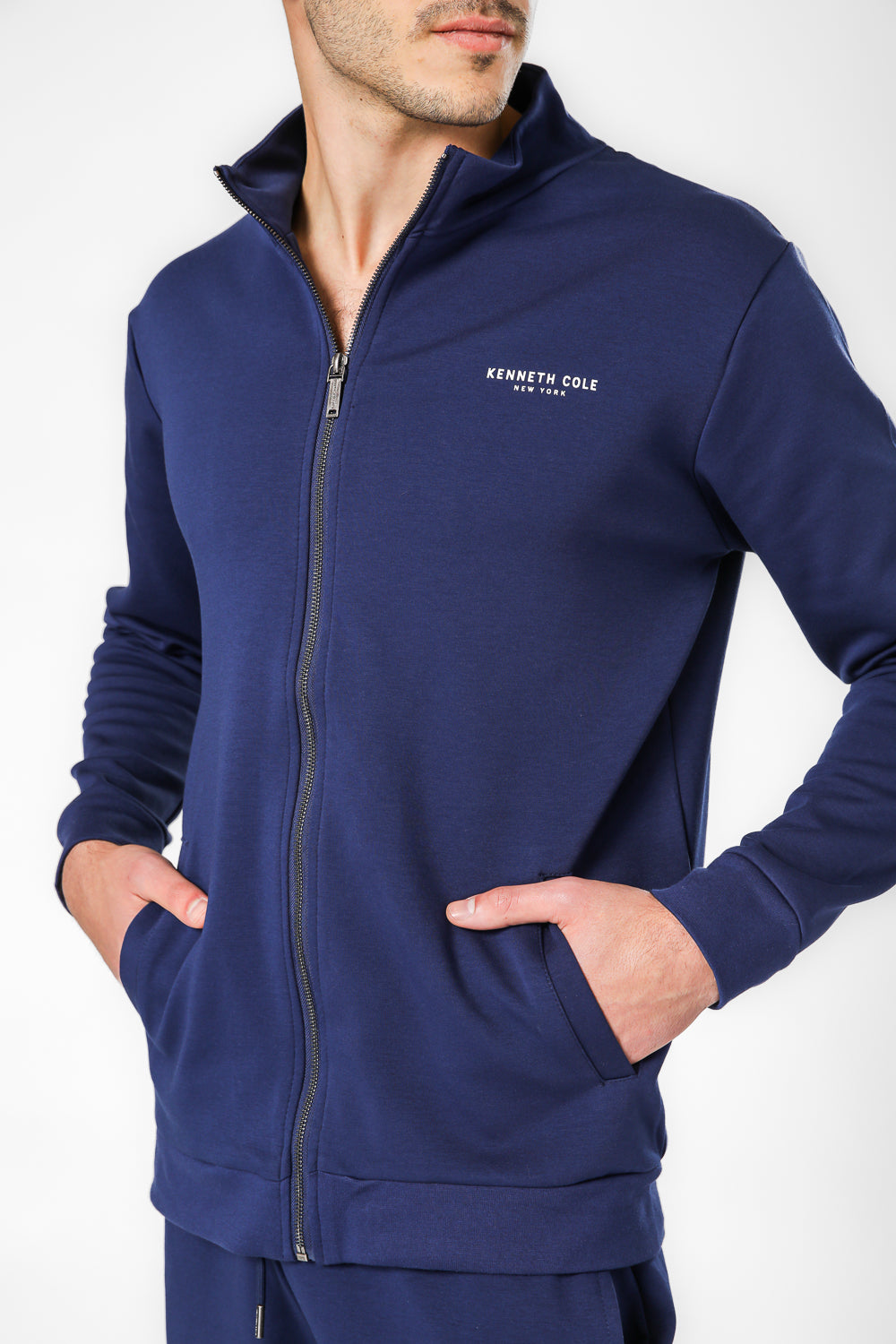 סווטשירט צווארון גבוה עם רוכסן בצבע נייבי