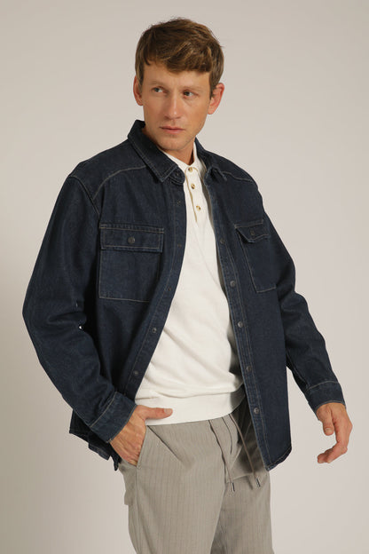 אוברשירט ג'ינס בצבע כחול כהה | קנת קול