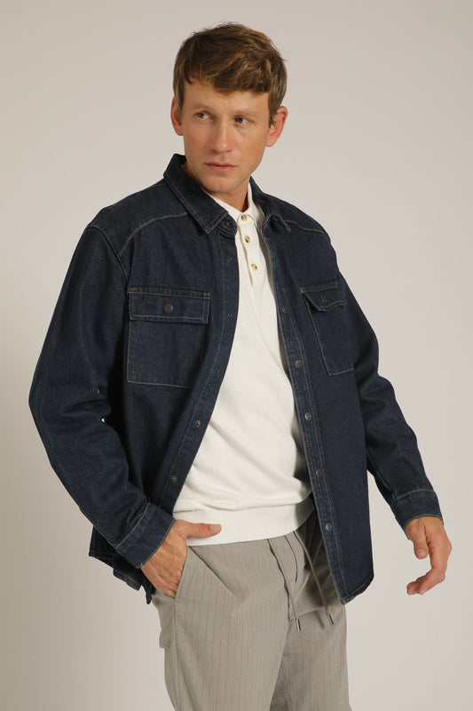 אוברשירט ג'ינס בצבע כחול כהה | קנת קול