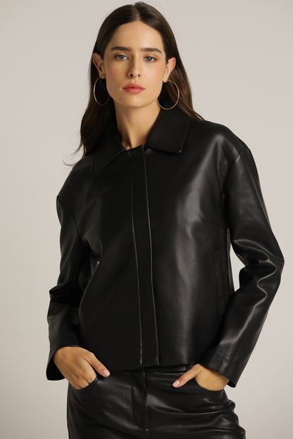 ג'קט דמוי עור בגזרת בוקסי | קנת קול