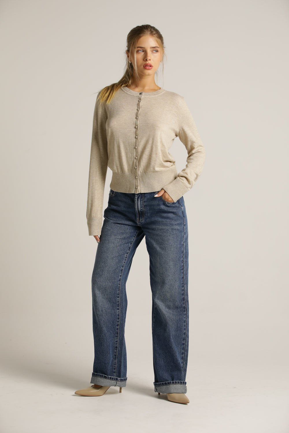 קרדיגן סריג ארוך עם כפתרה קדמית | קנת קול
