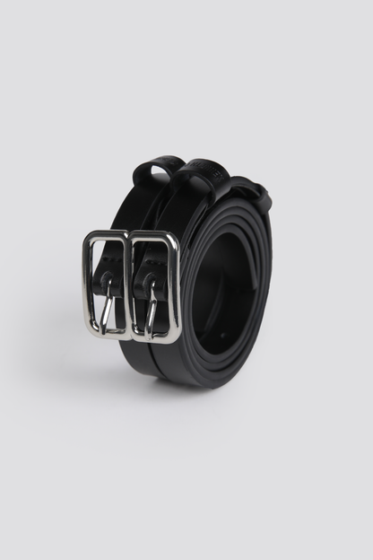 חגורת עור דקה כפולה בצבע שחור | קנת קול