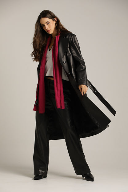 מעיל עור ארוך עם כפתרה מוצלבת | קנת קול