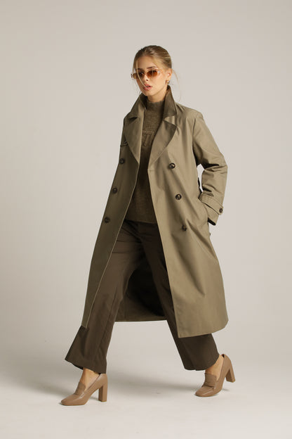 מעיל טראנץ' קלאסי בגוון ירוק זית | קנת קול