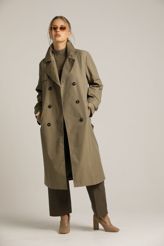 מעיל טראנץ' קלאסי בגוון ירוק זית | קנת קול