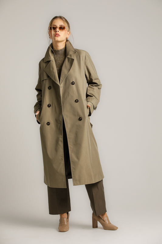 מעיל טראנץ' קלאסי בגוון ירוק זית | קנת קול