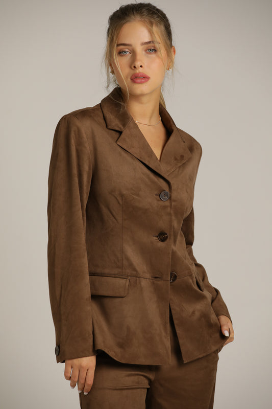 בלייזר דמוי זמש אלגנטי בצבע חום | קנת קול