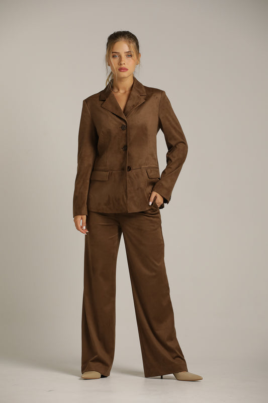 מכנסיים דמוי זמש אלגנטיים בצבע חום | קנת קול