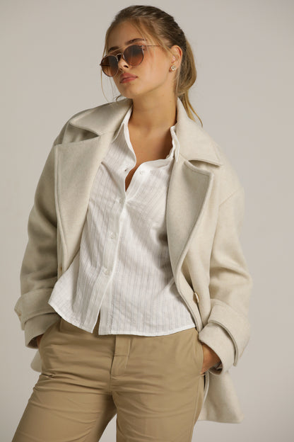 מעיל אוברסייז קצר בגימור צמרי | קנת קול