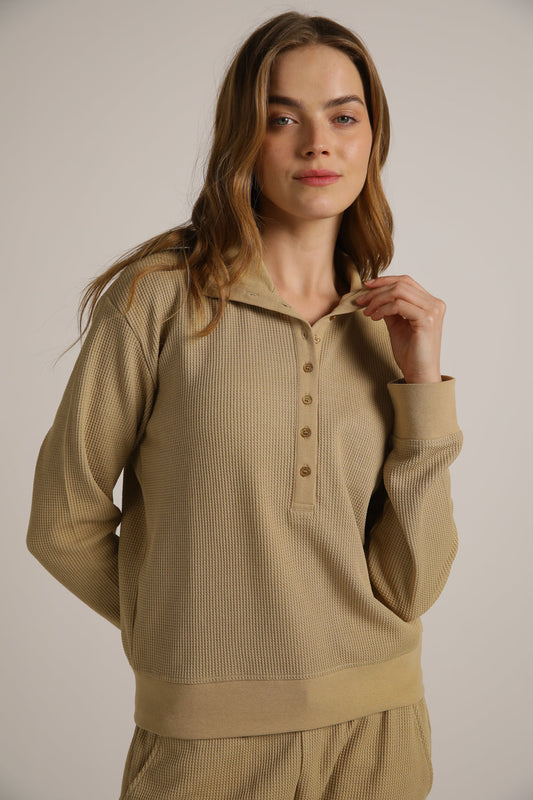 טישירט פולו ארוכה מבד וואפל | קנת קול