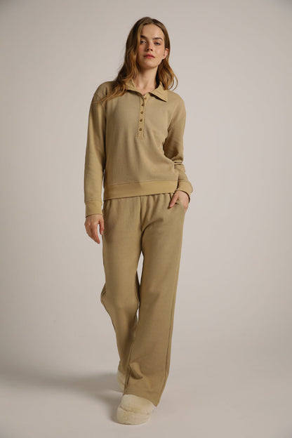 טישירט פולו ארוכה מבד וואפל | קנת קול