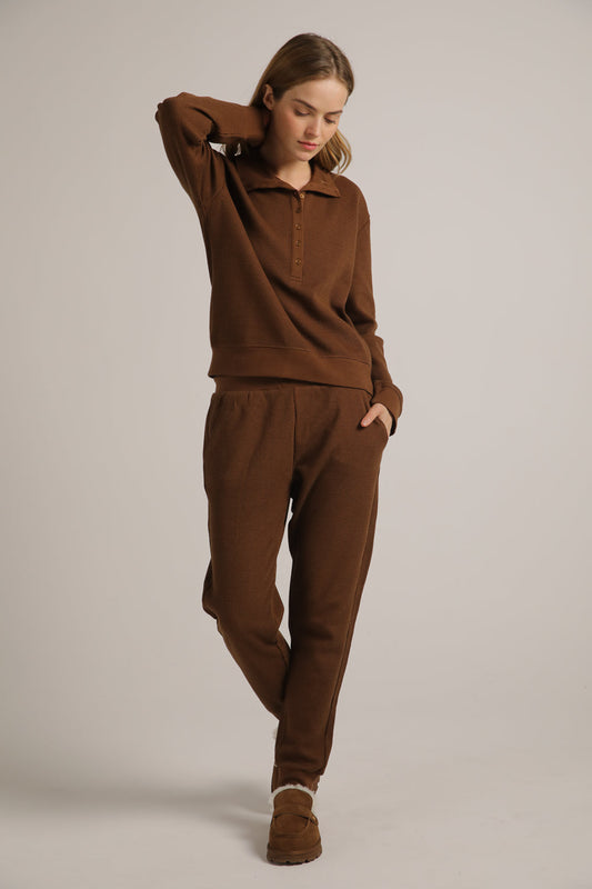 טישירט פולו ארוכה מבד וואפל | קנת קול