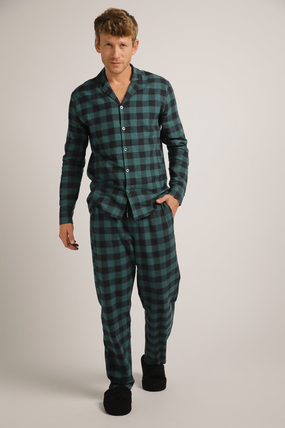 סט פיג'מה פלאנל בעיצוב משבצות | קנת קול