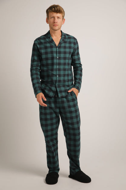 סט פיג'מה פלאנל בעיצוב משבצות | קנת קול